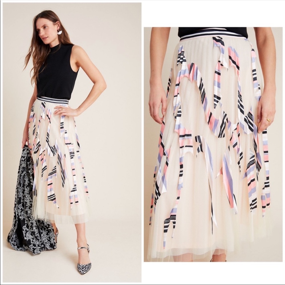 Anthropologie Mae Pleated Tulle Midi Skirt